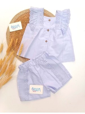 İggy Güpürlü Fırfır Yaka Kolsuz Gömlek&şort 2'li Takım Eflatun - 6-9 Ay