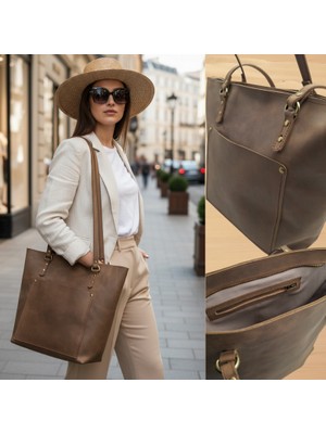 Nvsisters Vachetta Crazy Horse Tote Bag Hakiki Deri Omuz Çantası