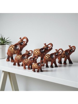 Lüks Işlemeli Feng Shui 7'li Şans ve Bereket Fil Biblo Seti