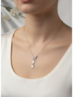 Zarene Silver Sıralı Kelebek Kolye 925 Ayar Gümüş Kolye