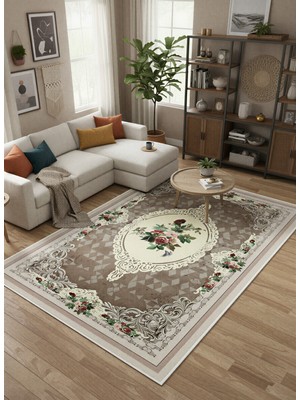 Rose'n Home Arte HD029 Çiçek Figürlü Klasik Desenli Dekoratif Şönil Salon Oturma Odası Mutfak Halısı