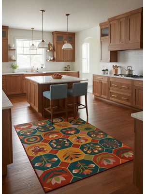 Rose'n Home Arte HD031 Çiçek ve Hayvan Figürlü Renkli Desenli Dekoratif Şönil Salon Oturma Odası Mutfak Halısı