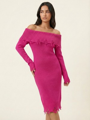 İnci Zehra Kadın Madonna Yaka Triko Elbise