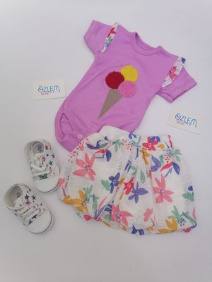 Million Baby Dondurma Desen Balon Etekli Mor Takım 6 Ay