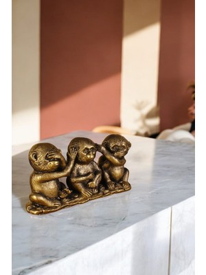 Şık Altın Eskitme Üç Maymun Dekoratif Heykel Süs Eşyası