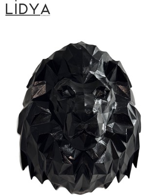 Siyah Geometrik Aslan Başı Heykeli