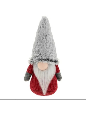 Yılbaşı Gri Şapkalı Tüylü Dekoratif Noel Cücesi 19 cm