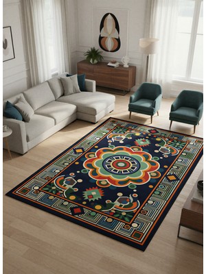 Rose'n Home Arte HD036 Klasik Geometrik Desenli Renkli Dekoratif Şönil Salon Oturma Odası Mutfak Halısı