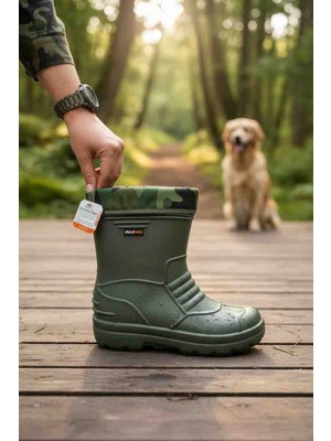 Moda Fiesta Eva Erkek Su Geçirmez  Kısa Yağmur Çizmesi – Çıkarılabilir Çorap Astar – Kamuflaj Detaylı – Kaymaz Taban