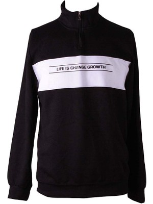 Trender Parçalı Yarım Fermuarlı Siyah Erkek Sweatshirt 227