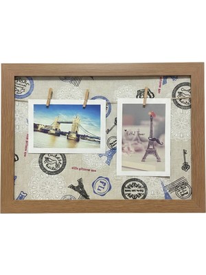 Atatuğ Hediyelik Vintage Desenli Ahşap Ipli Fotoğraf Çerçevesi ve 2 Adet Mandal - Dekoratif Anı Panosu