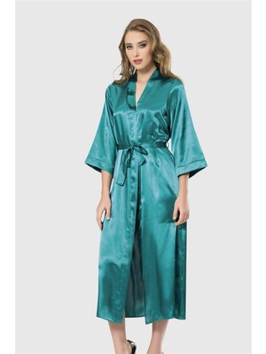 Çamaşır Kenti Arias Closet Zümrüt Uzun Saten Sabahlık