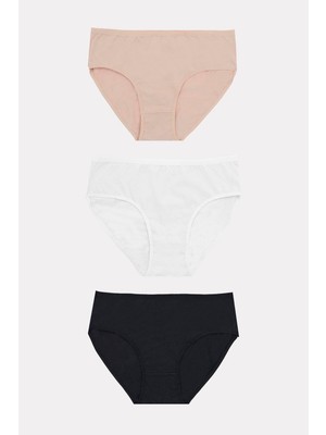 Çamaşır Kenti Arias Closet Büyük Beden Pamuklu Siyah Beyaz Ten Rengi 3'lü Külot