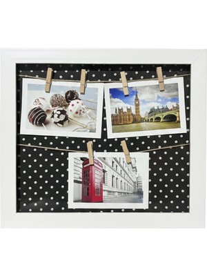 Atatuğ Hediyelik Kişiye Özel 3 Fotoğraflı Ahşap Ipli Mandallı Çerçeve - Puantiyeli Dekoratif Anı Panosu (27X32CM)