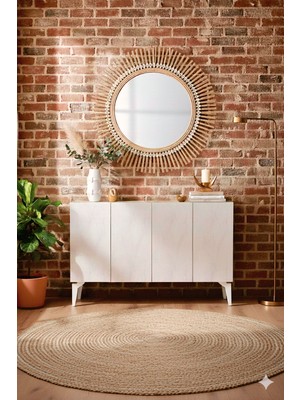 Yumedi Design KA1211BT - Gümüş Konsol, Tv Sehpası, Çok Amaçlı Dolap ve Kahve Köşesi 120CM Beyaz-Traverten