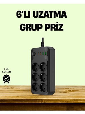 Datatek 2500W Güçlü 6’lı Priz USB ve Type-C Çıkışlı Termal Korumalı