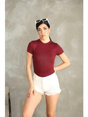 Moda Banuş Premıum Kalite Esnek Buzzy Kumaş Bisiklet Yaka Kısa Kol Basic Body