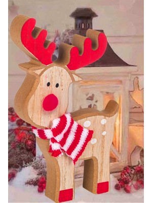 El Yapımı Ahşap Geyik Biblo, Yılbaşı Dekorasyonu Için Şık Süş.