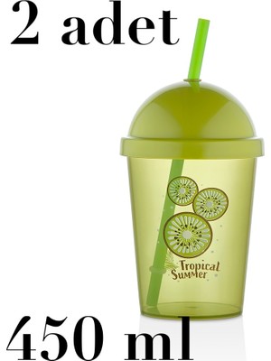 Mons 2 Adet Pipetli Bardak Kiwi Bardak Limonata Meşrubat Kahve Bardağı L-00934