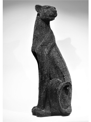 Büyük Boy Siyah Oturan Panter Dekoratif Heykel 70 cm