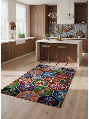 Rose'n Home Arte HD039 Geometrik Figürlü Modern Renkli Dekoratif Şönil Salon Oturma Odası Mutfak Halısı