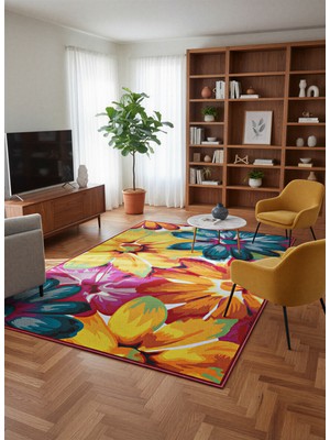 Rose'n Home Arte HD030 Çiçek Figürlü Renkli Desenli Dekoratif Şönil Salon Oturma Odası Mutfak Halısı