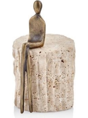 Şık Mermer Traverten Oturan Adam Heykeli 10X16CM Dekoratif Parça