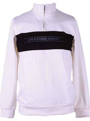 Trender Parçalı Yarım Fermuarlı Beyaz Erkek Sweatshirt 227