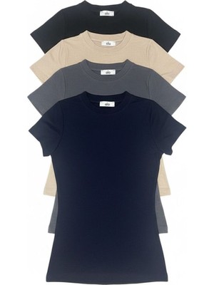 Moda Banuş Buzzy Kumaş Oturtmalı 4'lü Kısa Kol Body