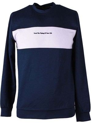 Trender Parçalı O Yaka Lacivert Erkek Sweatshirt 254