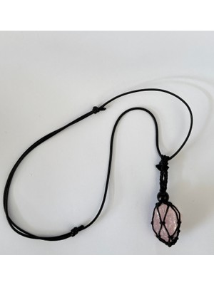 Gemsartdeco Ham Pembe Kuvars Doğaltaş Özel Tasarım Kolye