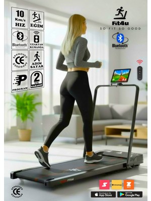 FIT4U Ce Belgeli, Bluetooth Uygulama Eğim Ayarlı Uzaktan Kumanda 10KM Hız Katlanabilir Koşu Bandı