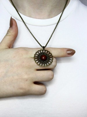 Esha Doğal Taş Akik Doğal Taşlı Yuvarlak Model Antik Kadın Kolye EUK49A