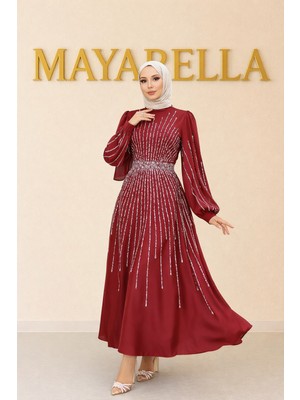 MayaBella Işlemeli Saten Tesettür Abiye