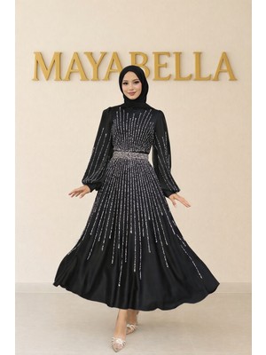 MayaBella Işlemeli Saten Tesettür Abiye