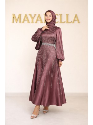 MayaBella Işlemeli Saten Tesettür Abiye