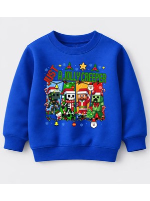 Efendioğlu Design Sweatshirt Just A Jolly Creeper Baskılı Yeni Yıl Yılbaşı 3 Iplik Şardonsuz Pamuklu Çocuk Sweatshirt