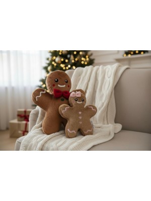 K-LAY 2'li Set 30 cm Kurabiye Adam 20 cm Kurabiye Kız Yılbaşı Dekorasyon Peluş Oyuncak