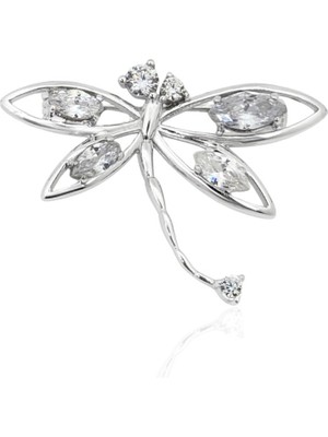 Oya Silver Zirkon Taşlı Zarif Gümüş Yusufçuk Broş 3.9x2.3cm [OYSYFB009]