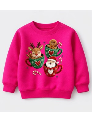 Efendioğlu Design Sweatshirt Fincan Bardak Içindekiler Baskılı Yeni Yıl Yılbaşı 3 Iplik Pamuklu Çocuk Sweatshirt