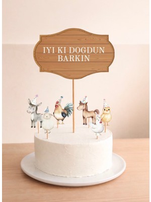 Sinem Gift Çiftlik Hayvanları Doğum Günü Konsepti - Çiftlik Hayvanları Pasta Süsü - 6lı Cupcake Süsü