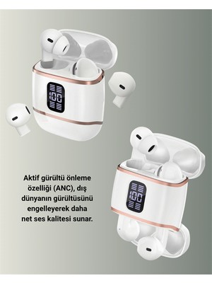 Kaia Çift Kulaklıklı Bluetooth Kulaklık – 4 Adet, Anc-Enc, Şarj Kutulu, Dijital Göstergeli