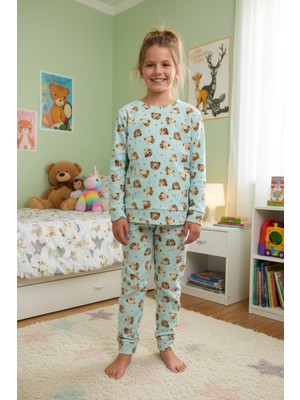 FullaModa Ayıcık Desenli Polar Unisex Çocuk Pijama Takımı