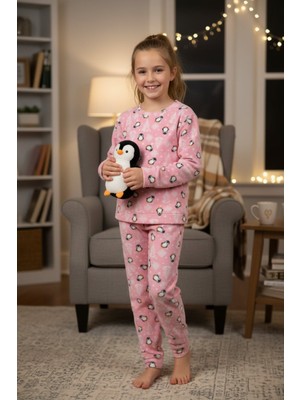 FullaModa Penguen Desenli Polar Unisex Çocuk Pijama Takımı