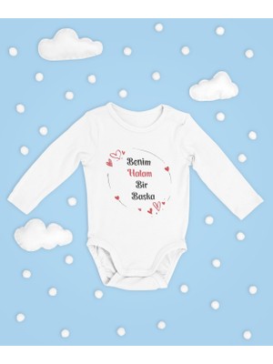 Sevbano Benim Halam Bir Başka Yazılı Pamuklu Unisex Çıtçıtlı Uzun Kollu Body Zıbın
