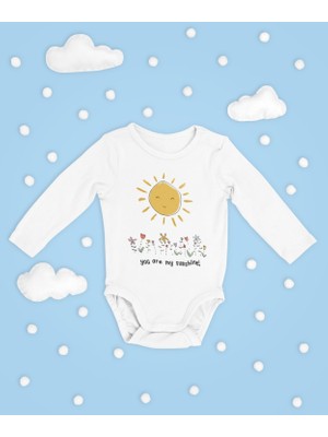 Sevbano You Are My Sunshine ! Yazılı Pamuklu Unisex Çıtçıtlı Uzun Kollu Body Zıbın