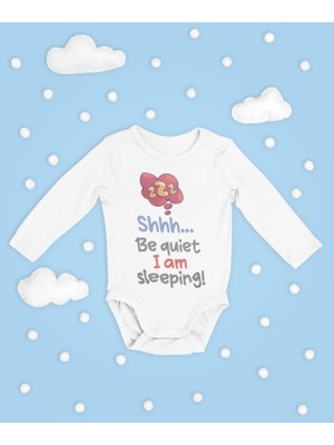 Sevbano Be Quiet I Am Sleeping ! Yazılı Pamuklu Yumuşak Unisex Çıtçıtlı Uzun Kollu Body Zıbın