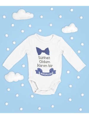 Sevbano Sünnet Oldum Alırım Bir Maşallah ! Yazılı Pamuklu Yumuşak Unisex Çıtçıtlı Uzun Kollu Body Zıbın