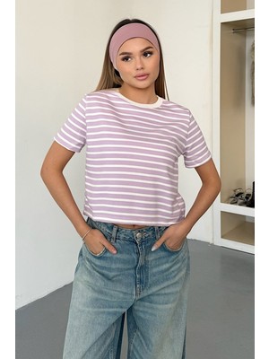 Giysa Kadın K.kol Çizgili 3ip Sweat Mor - MS0001301