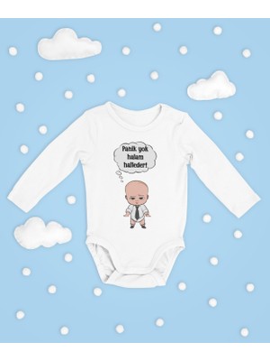 Sevbano Panik Yok Halam Halleder ! Yazılı Pamuklu Yumuşak Unisex Çıtçıtlı Uzun Kollu Body Zıbın
